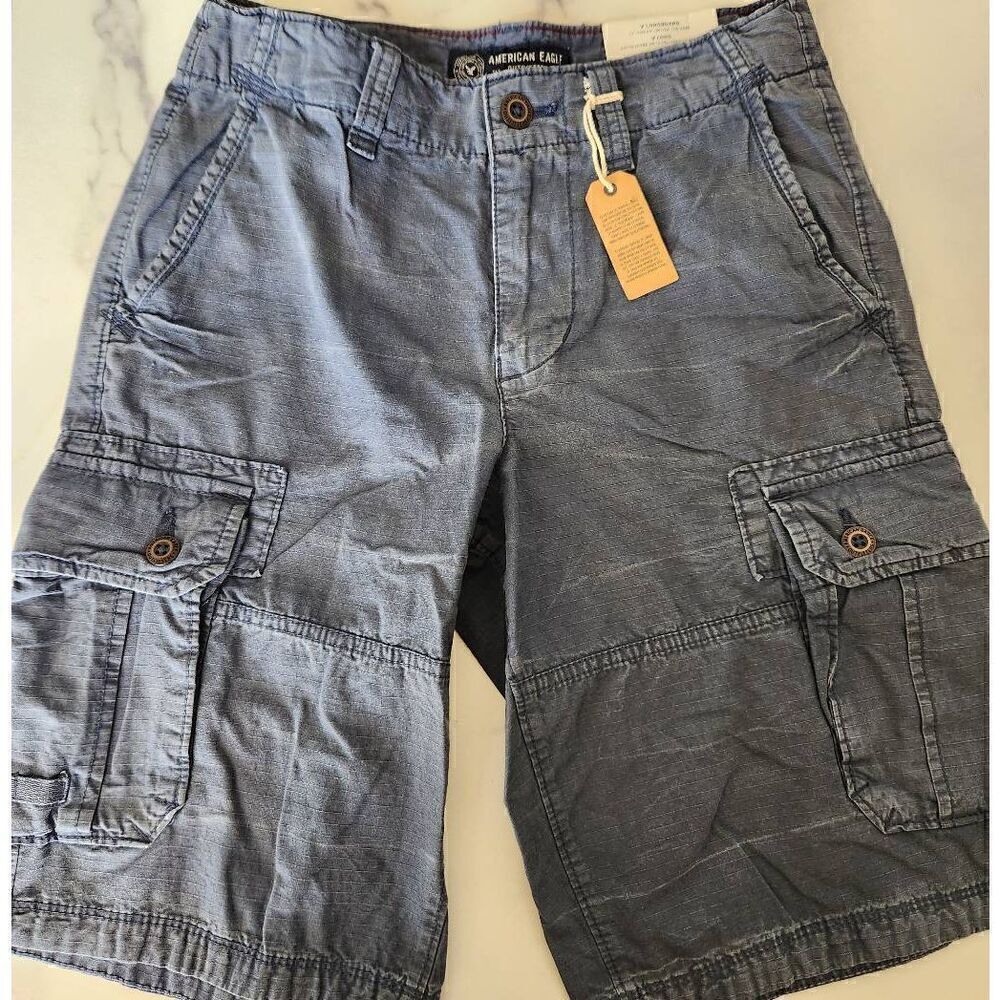 American eagle longboard men's size 26 100% cotton blue cargo shorts NWT